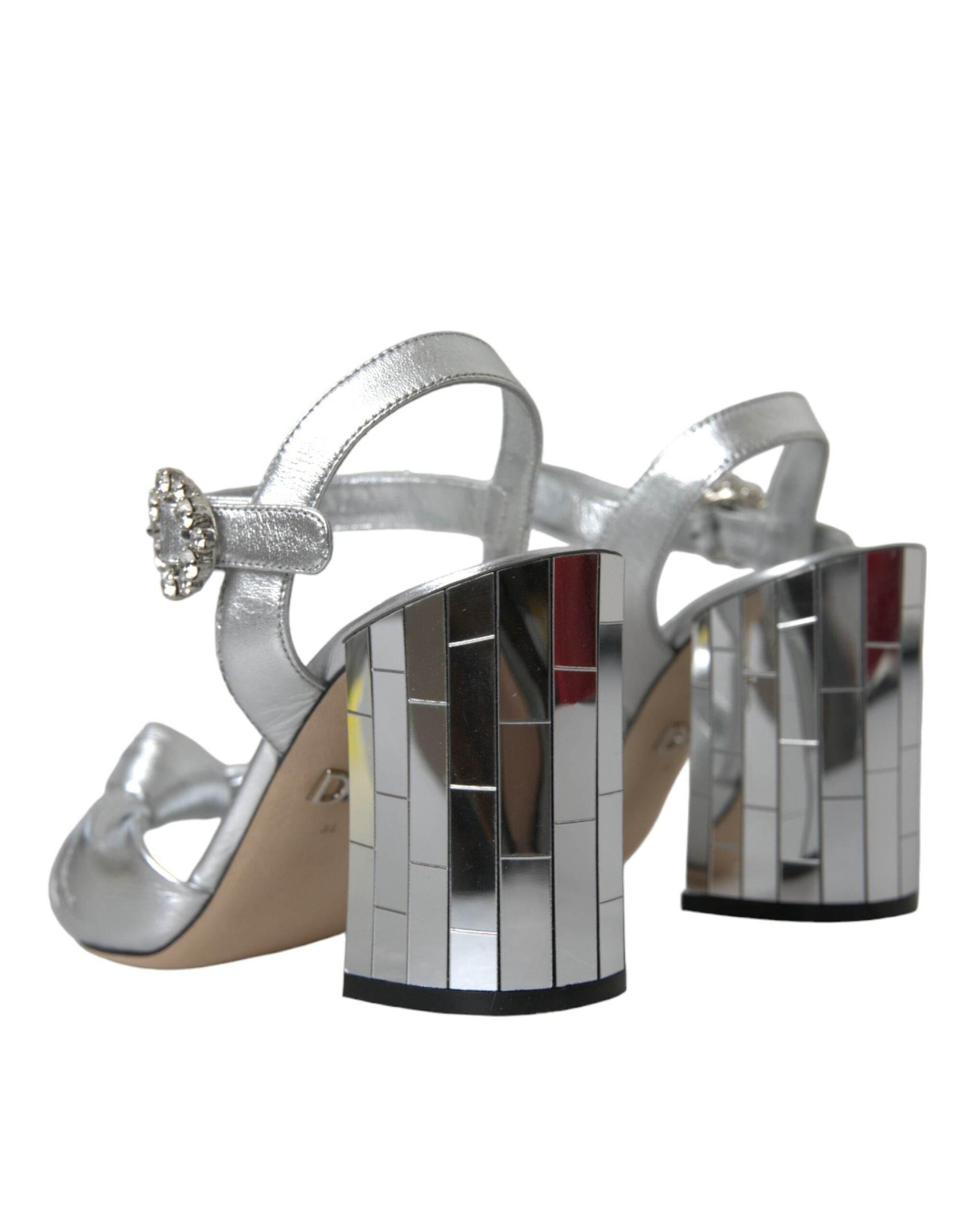Dolce & Gabbana Silver Lambskin Leather Heels Sandals Shoes - Hilstor