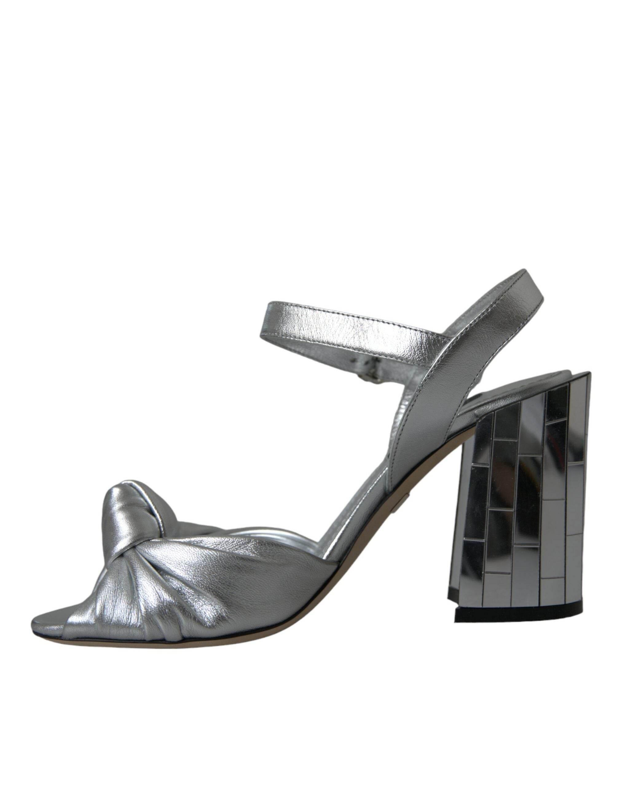 Dolce & Gabbana Silver Lambskin Leather Heels Sandals Shoes - Hilstor