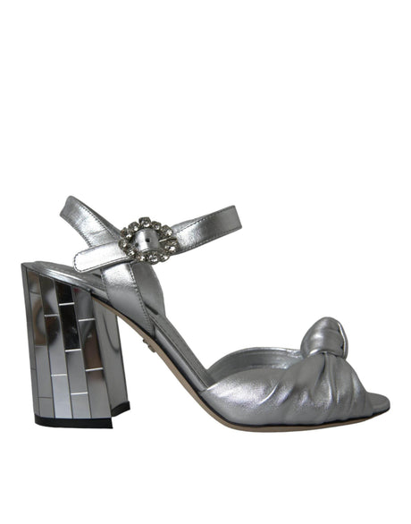 Dolce & Gabbana Silver Lambskin Leather Heels Sandals Shoes - Hilstor