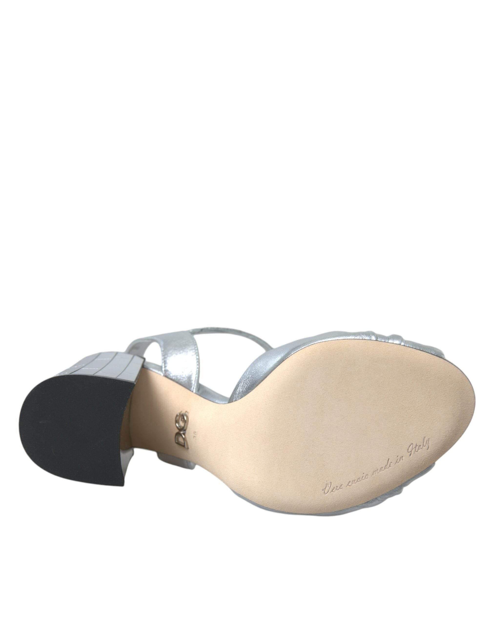 Dolce & Gabbana Silver Lambskin Leather Heels Sandals Shoes - Hilstor