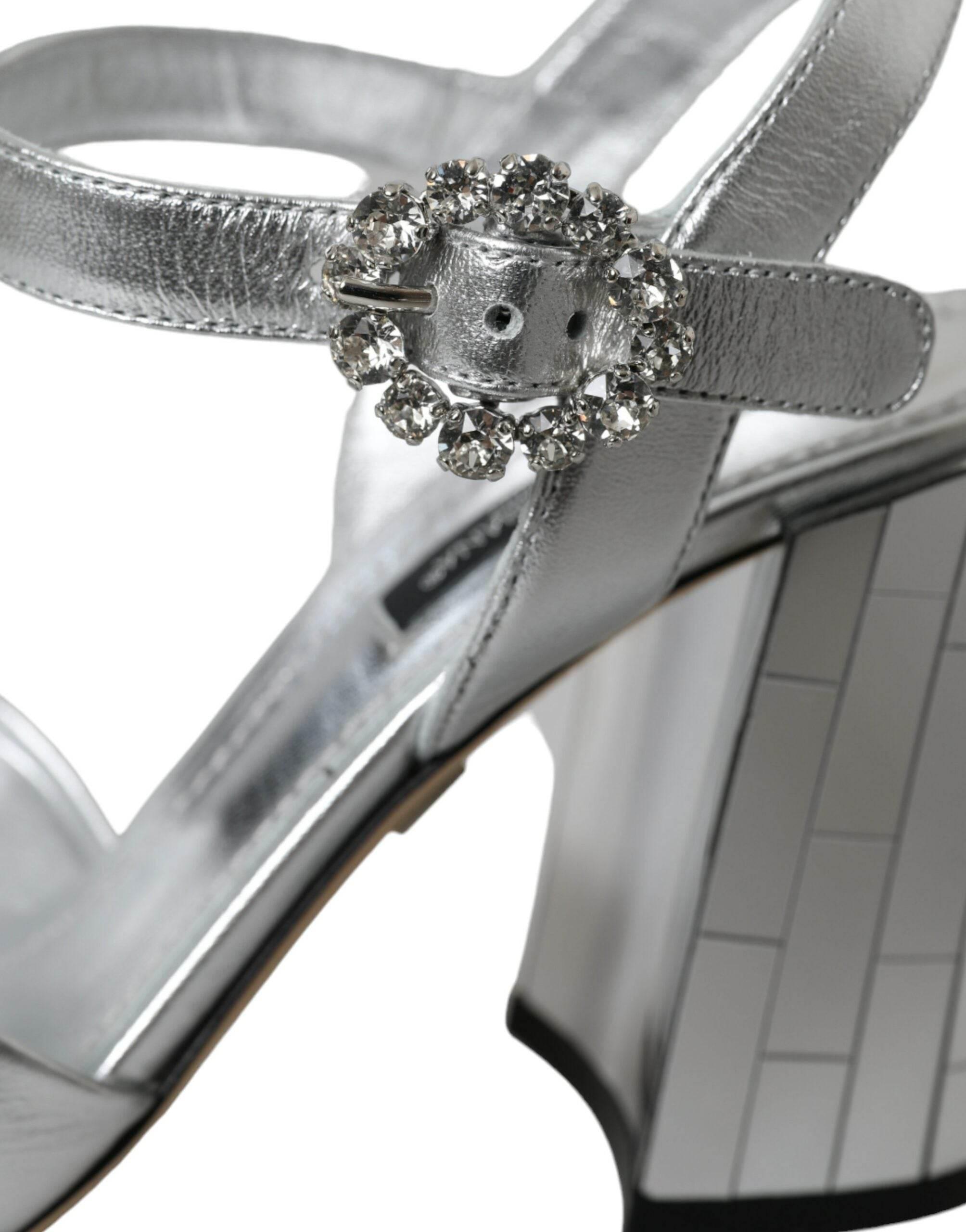 Dolce & Gabbana Silver Lambskin Leather Heels Sandals Shoes - Hilstor