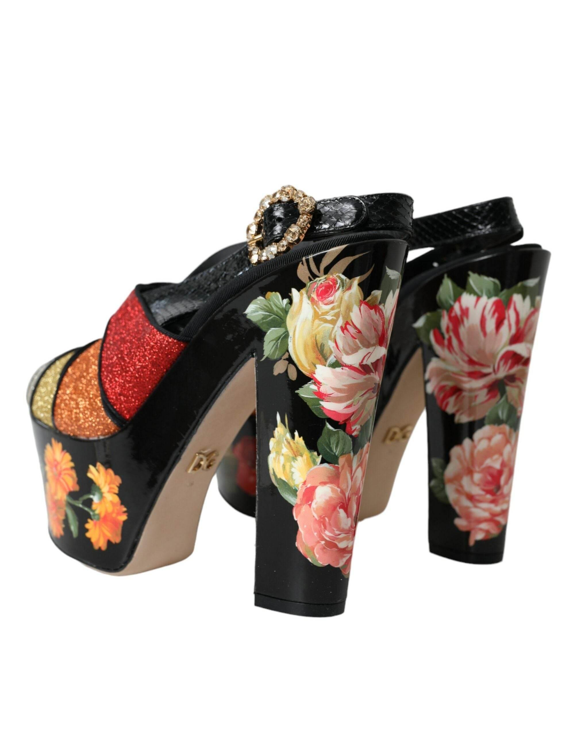Dolce & Gabbana Multicolor Floral Crystal Platform Sandals Shoes - Hilstor