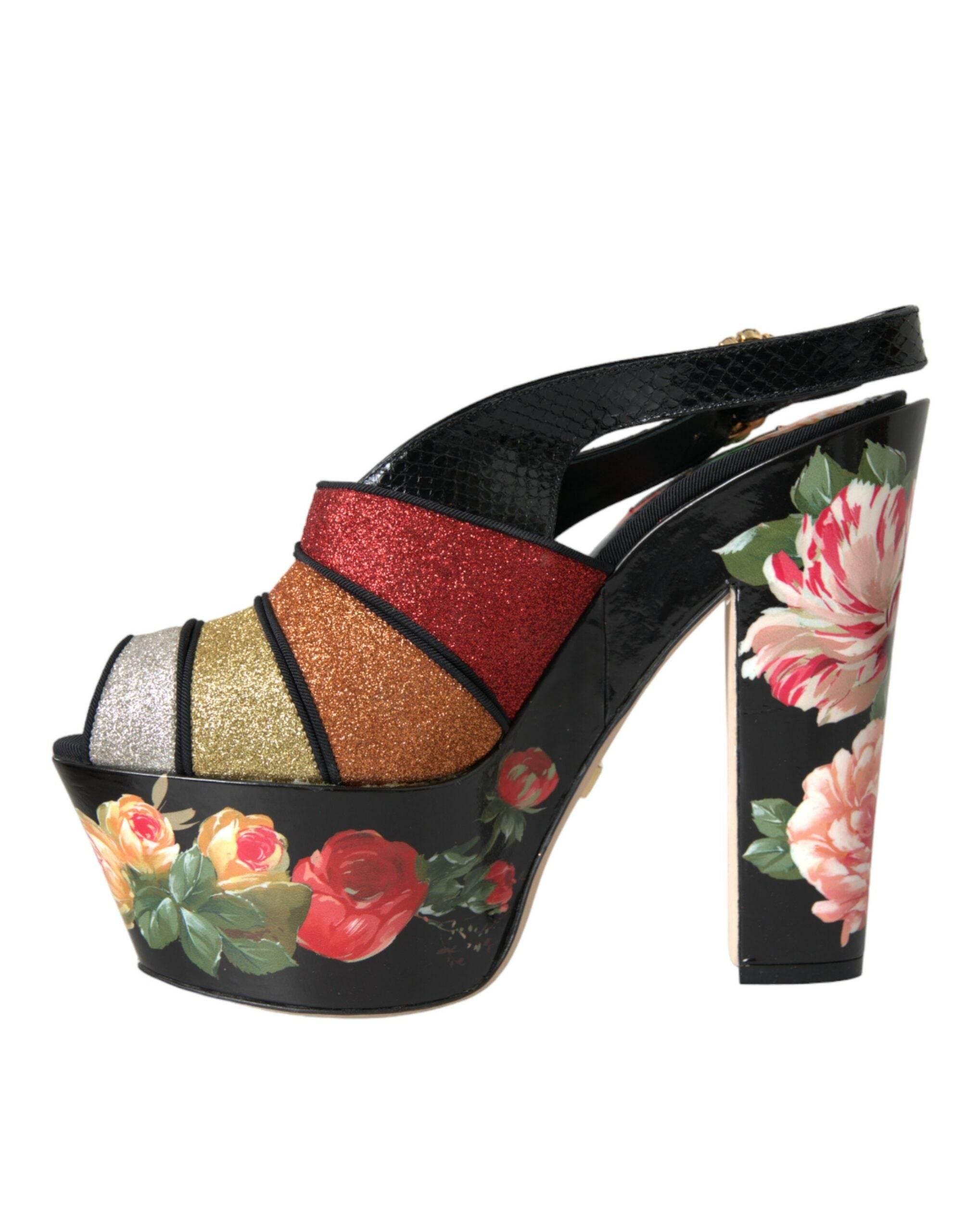 Dolce & Gabbana Multicolor Floral Crystal Platform Sandals Shoes - Hilstor
