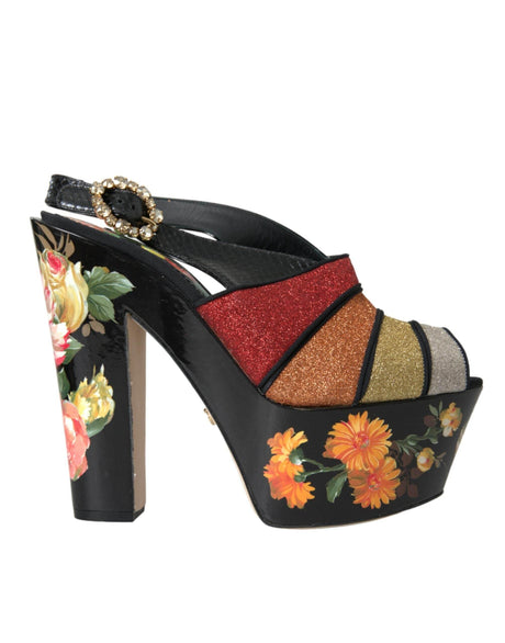 Dolce & Gabbana Multicolor Floral Crystal Platform Sandals Shoes - Hilstor