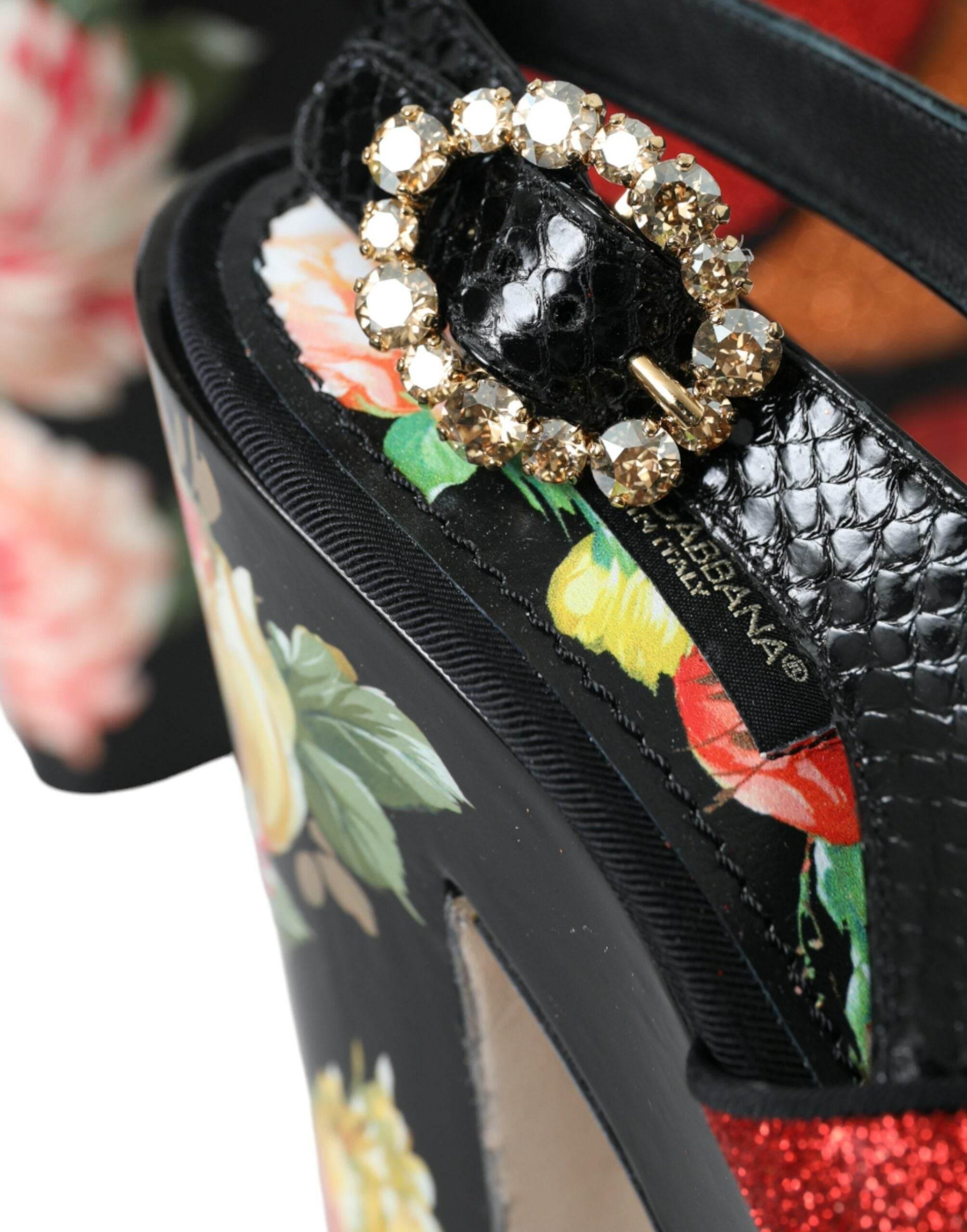Dolce & Gabbana Multicolor Floral Crystal Platform Sandals Shoes - Hilstor