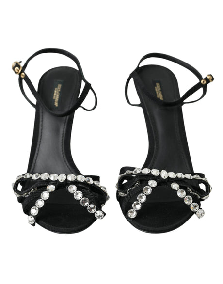 Dolce & Gabbana Black Viscose Crystal Bow Heels Sandals Shoes - Hilstor