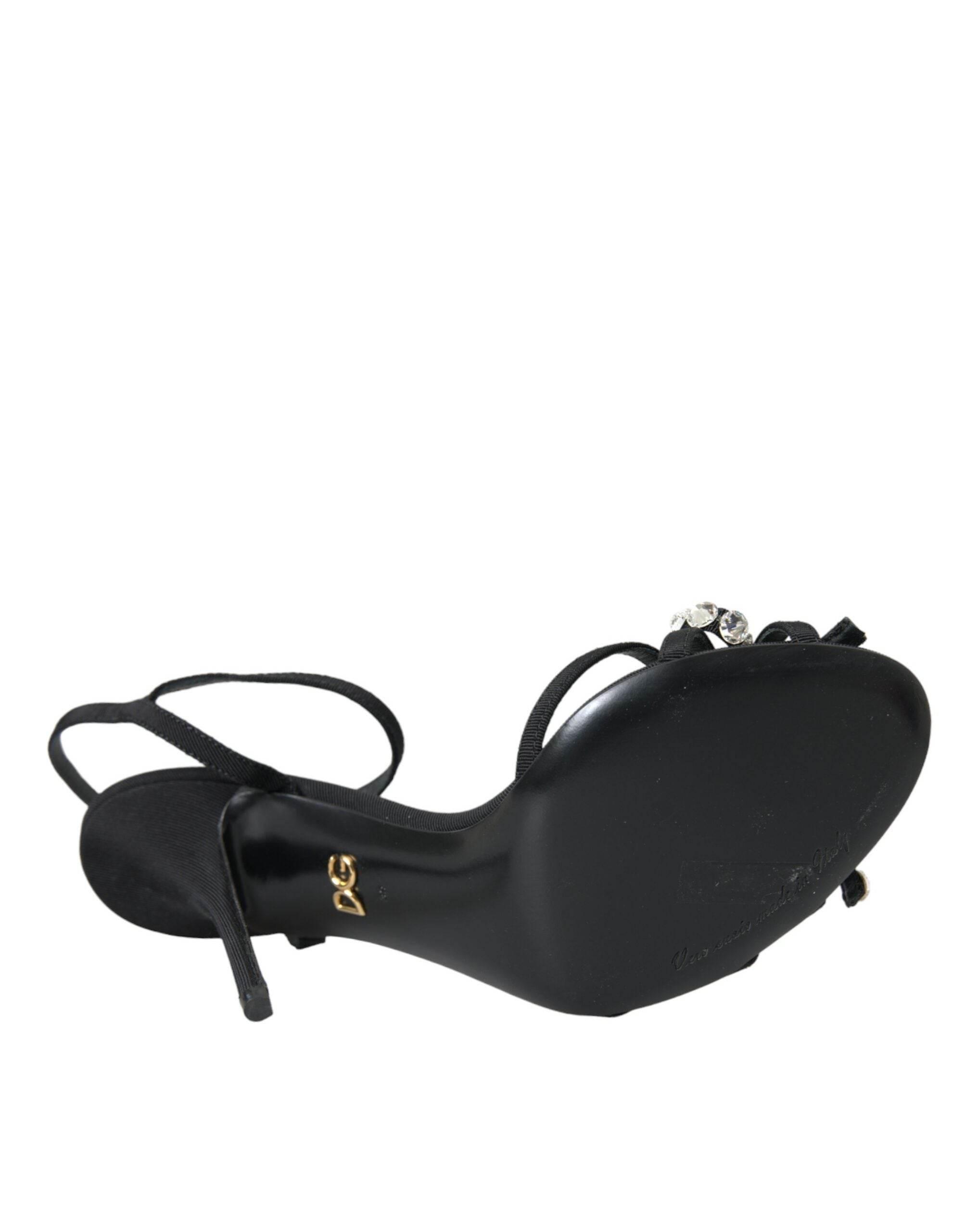 Dolce & Gabbana Black Viscose Crystal Bow Heels Sandals Shoes - Hilstor