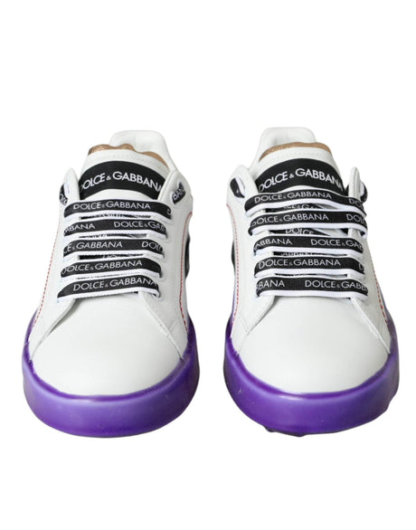 Dolce & Gabbana White Leather Portofino Low Top Sneakers Shoes - Hilstor