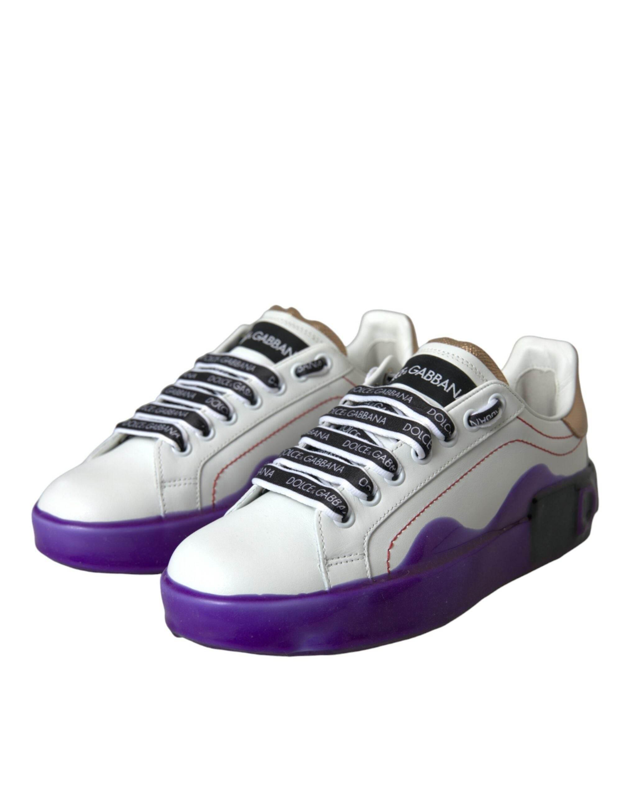 Dolce & Gabbana White Leather Portofino Low Top Sneakers Shoes - Hilstor