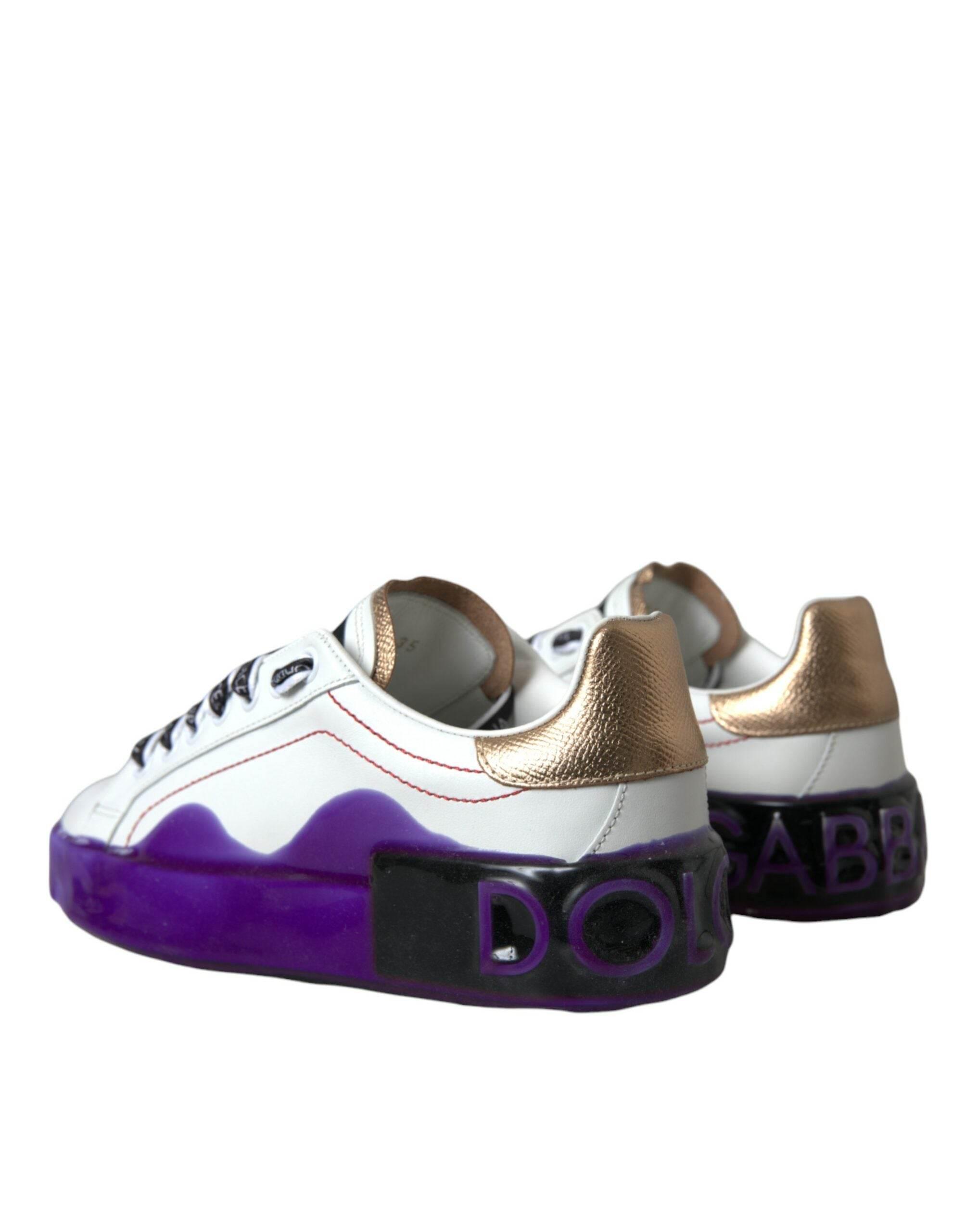 Dolce & Gabbana White Leather Portofino Low Top Sneakers Shoes - Hilstor