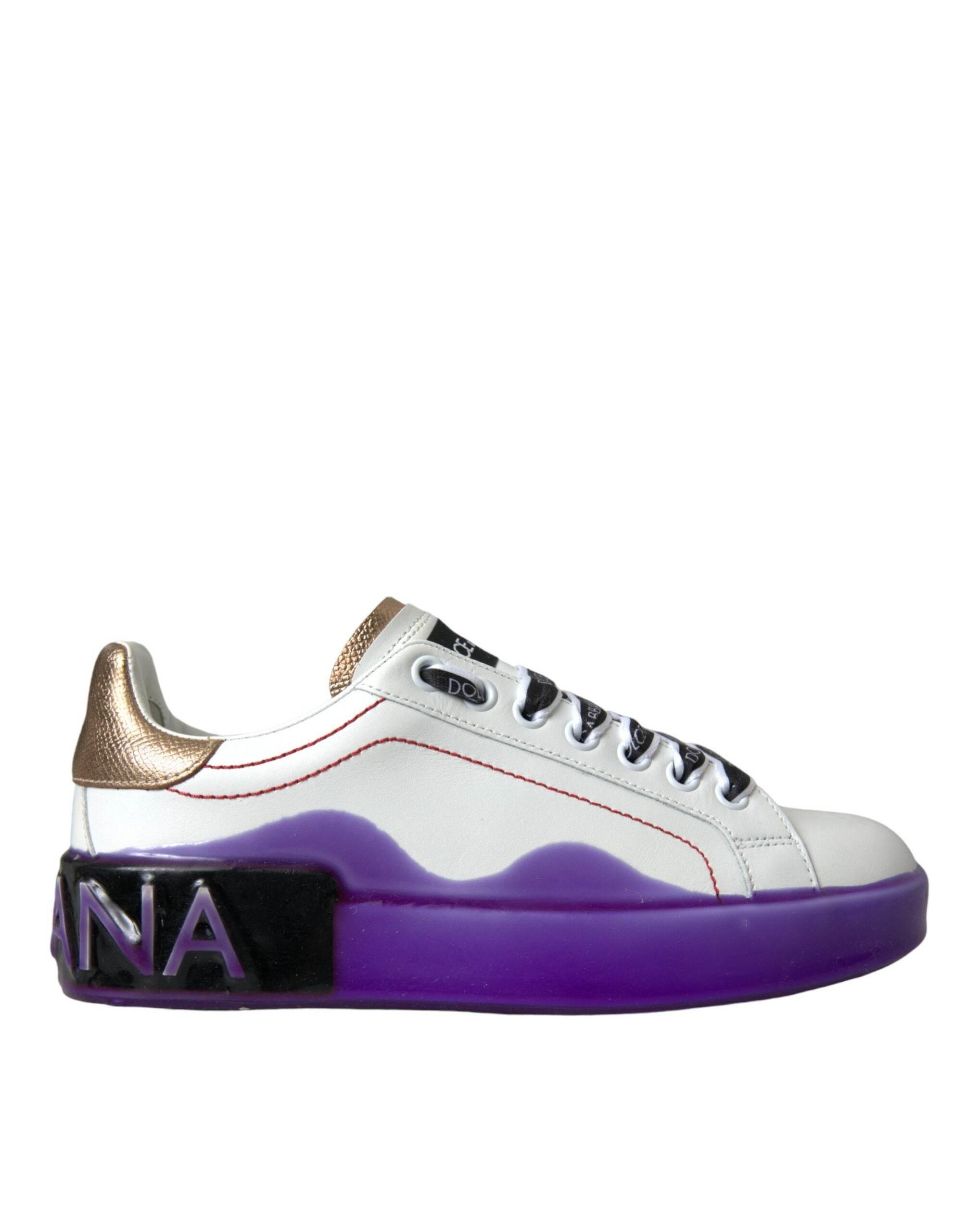 Dolce & Gabbana White Leather Portofino Low Top Sneakers Shoes - Hilstor