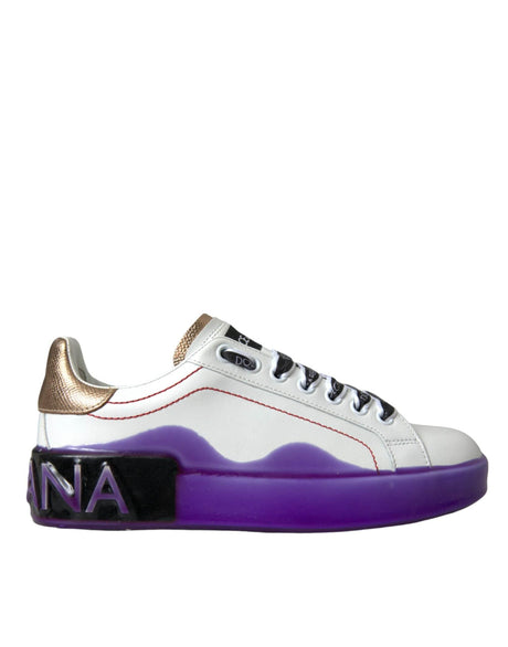 Dolce & Gabbana White Leather Portofino Low Top Sneakers Shoes - Hilstor