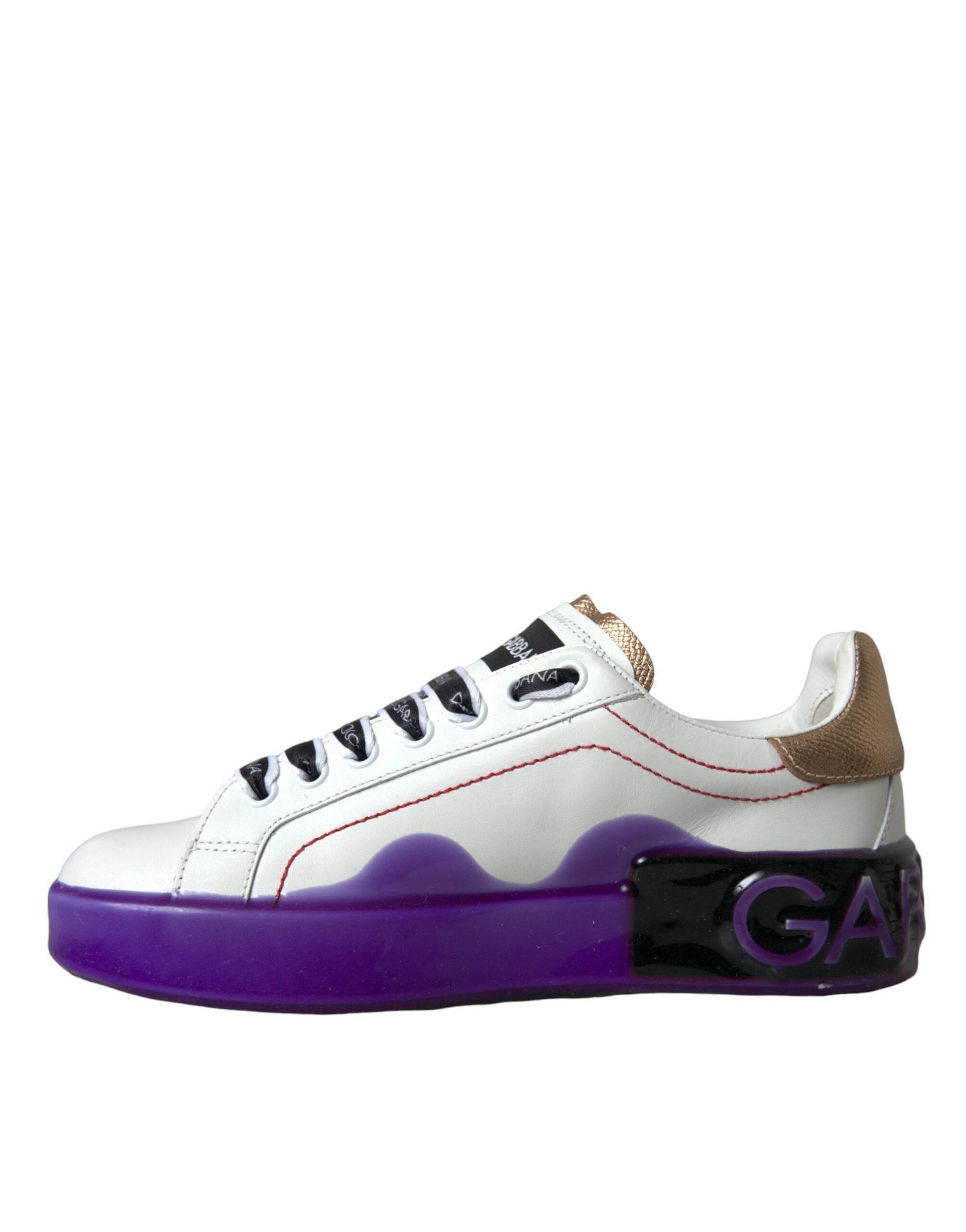 Dolce & Gabbana White Leather Portofino Low Top Sneakers Shoes - Hilstor