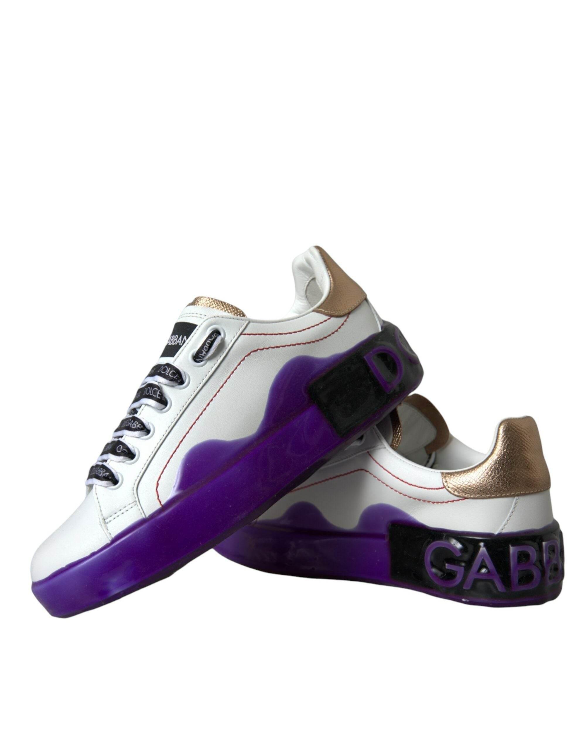 Dolce & Gabbana White Leather Portofino Low Top Sneakers Shoes - Hilstor