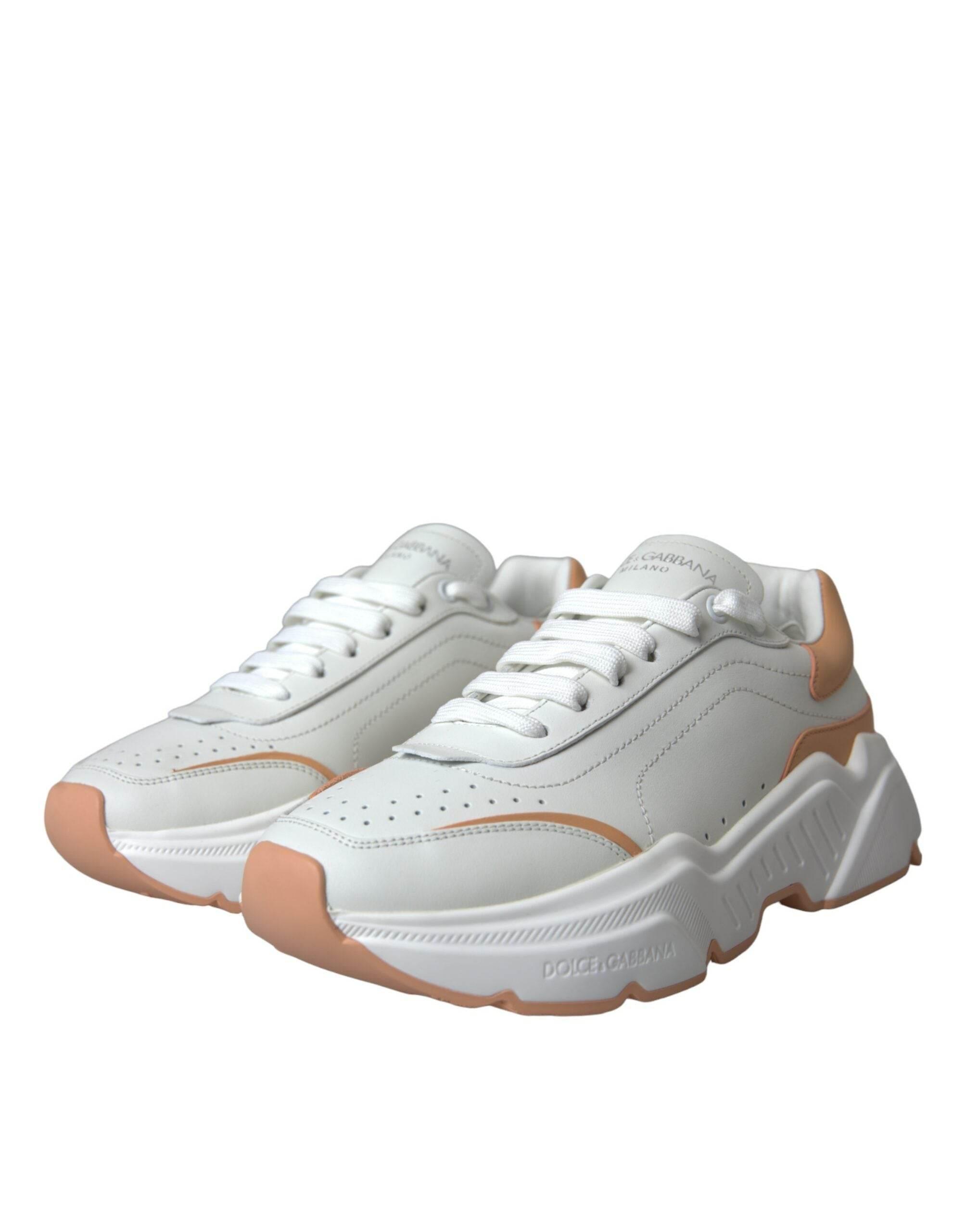 Dolce & Gabbana White Peach DAYMASTER Leather Sneakers Shoes - Hilstor