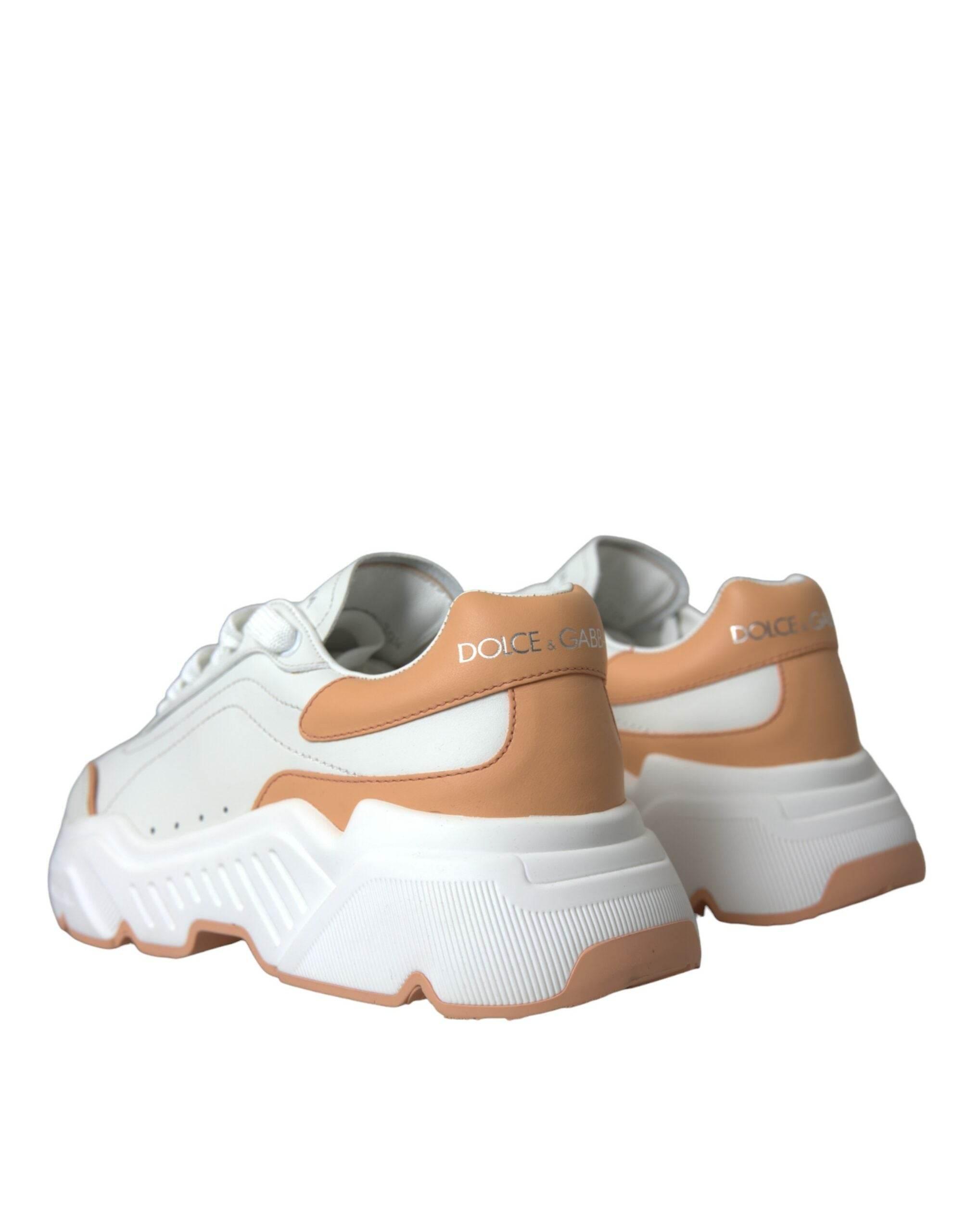 Dolce & Gabbana White Peach DAYMASTER Leather Sneakers Shoes - Hilstor
