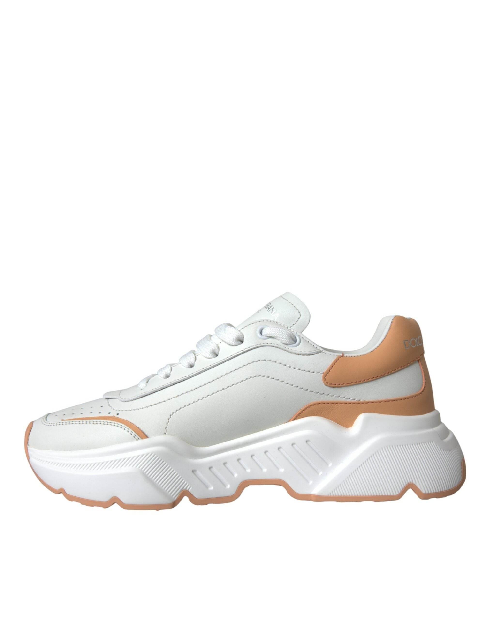 Dolce & Gabbana White Peach DAYMASTER Leather Sneakers Shoes - Hilstor
