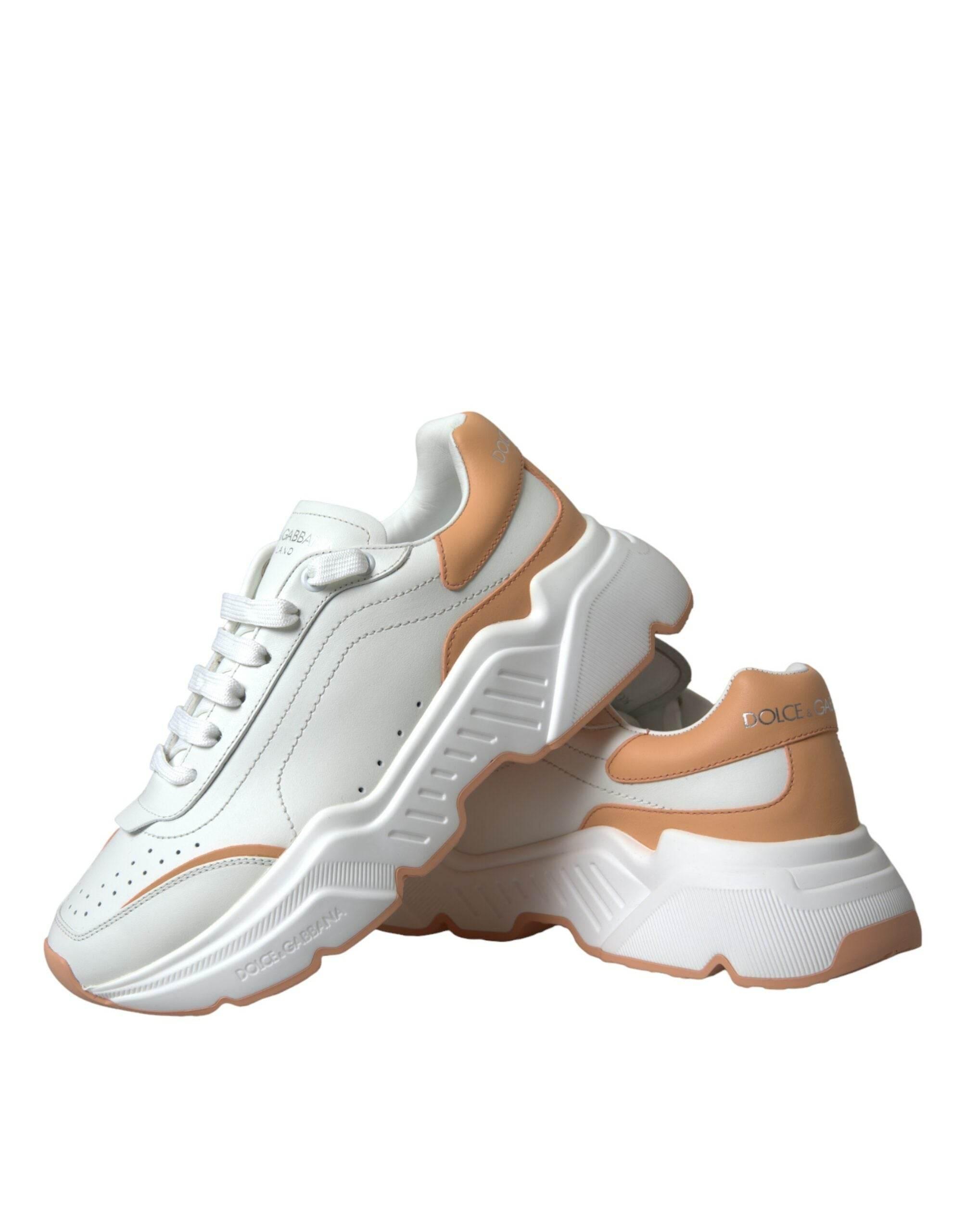 Dolce & Gabbana White Peach DAYMASTER Leather Sneakers Shoes - Hilstor