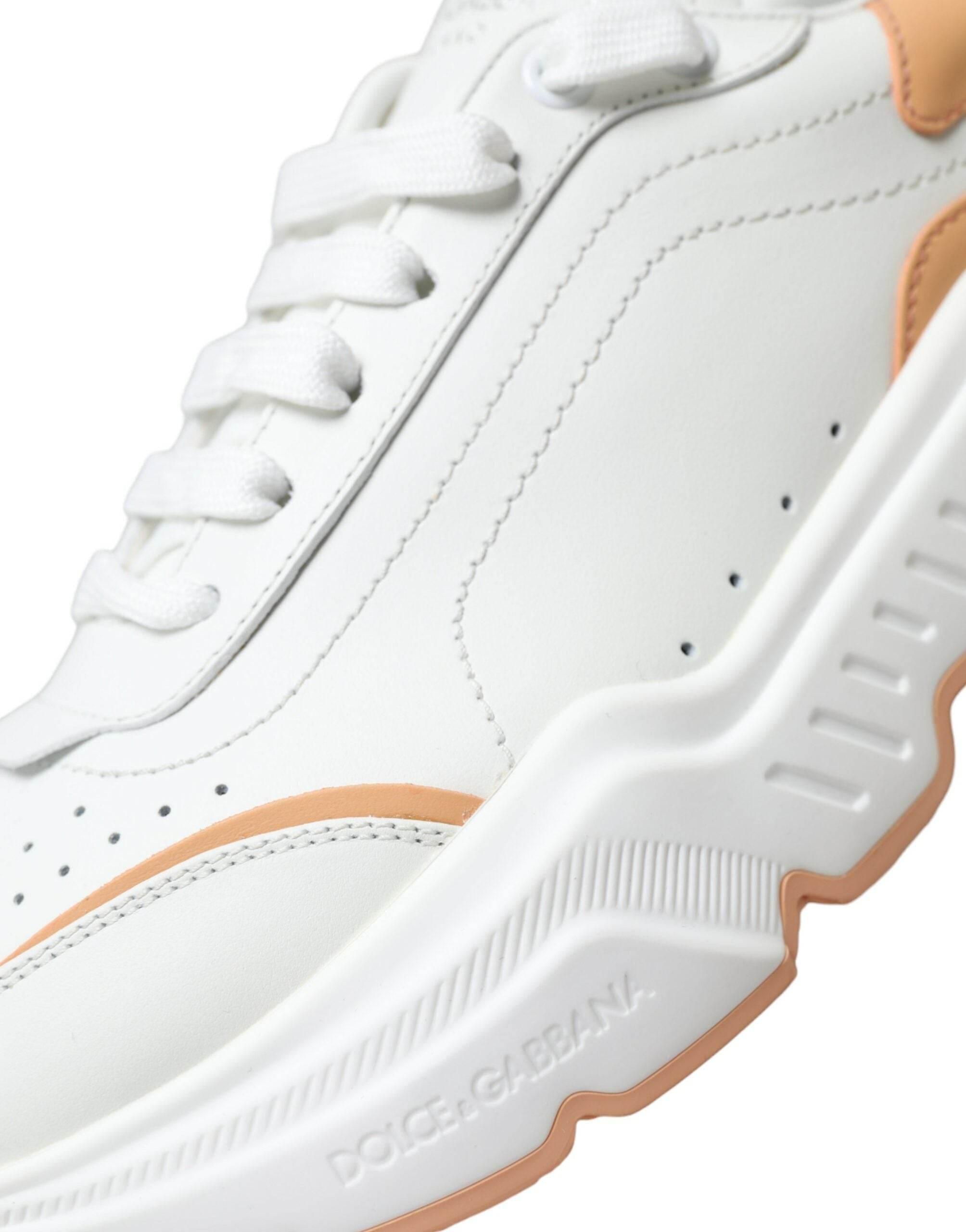 Dolce & Gabbana White Peach DAYMASTER Leather Sneakers Shoes - Hilstor