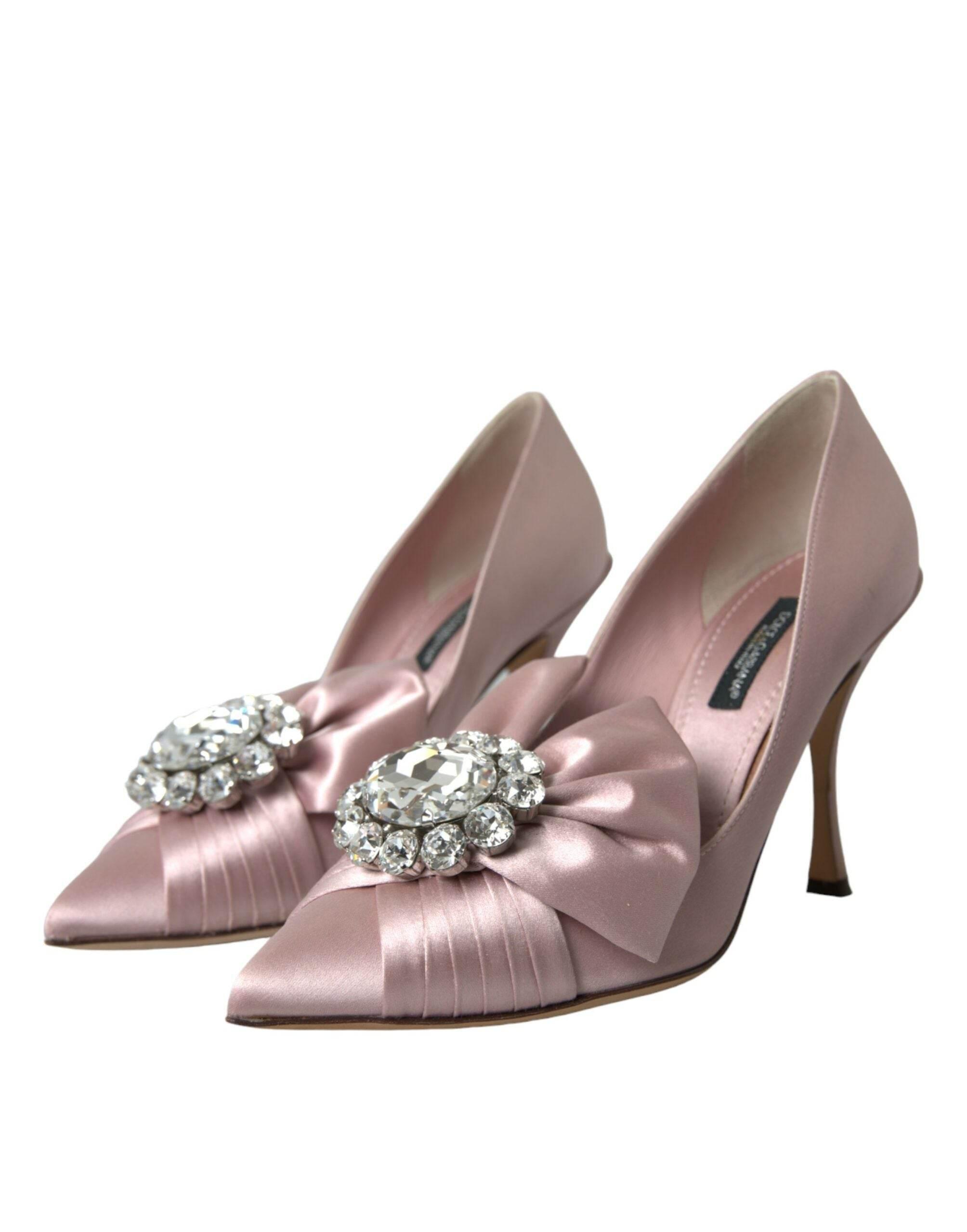 Dolce & Gabbana Pink Satin Crystal High Heels Pumps Shoes - Hilstor