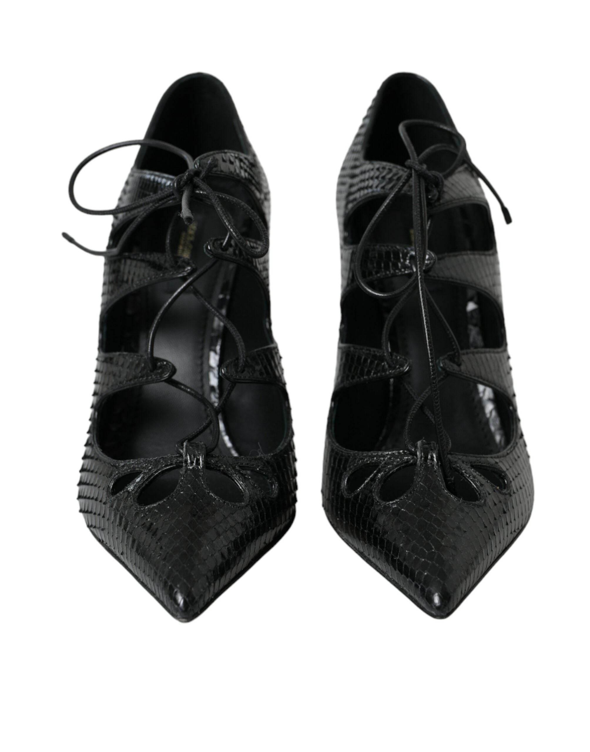 Dolce & Gabbana Black Python Leather Mary Jane Pumps Shoes - Hilstor