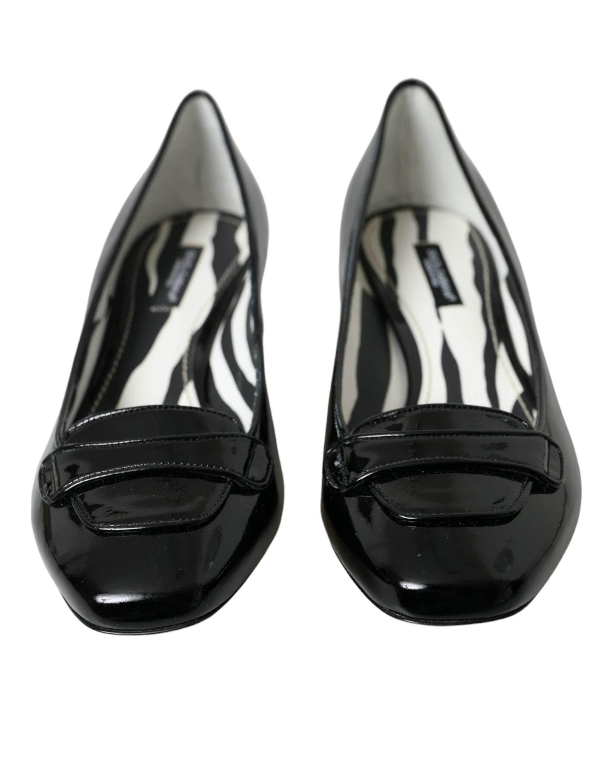 Dolce & Gabbana Black Patent Leather Block Heels Pumps Shoes - Hilstor