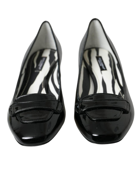 Dolce & Gabbana Black Patent Leather Block Heels Pumps Shoes - Hilstor