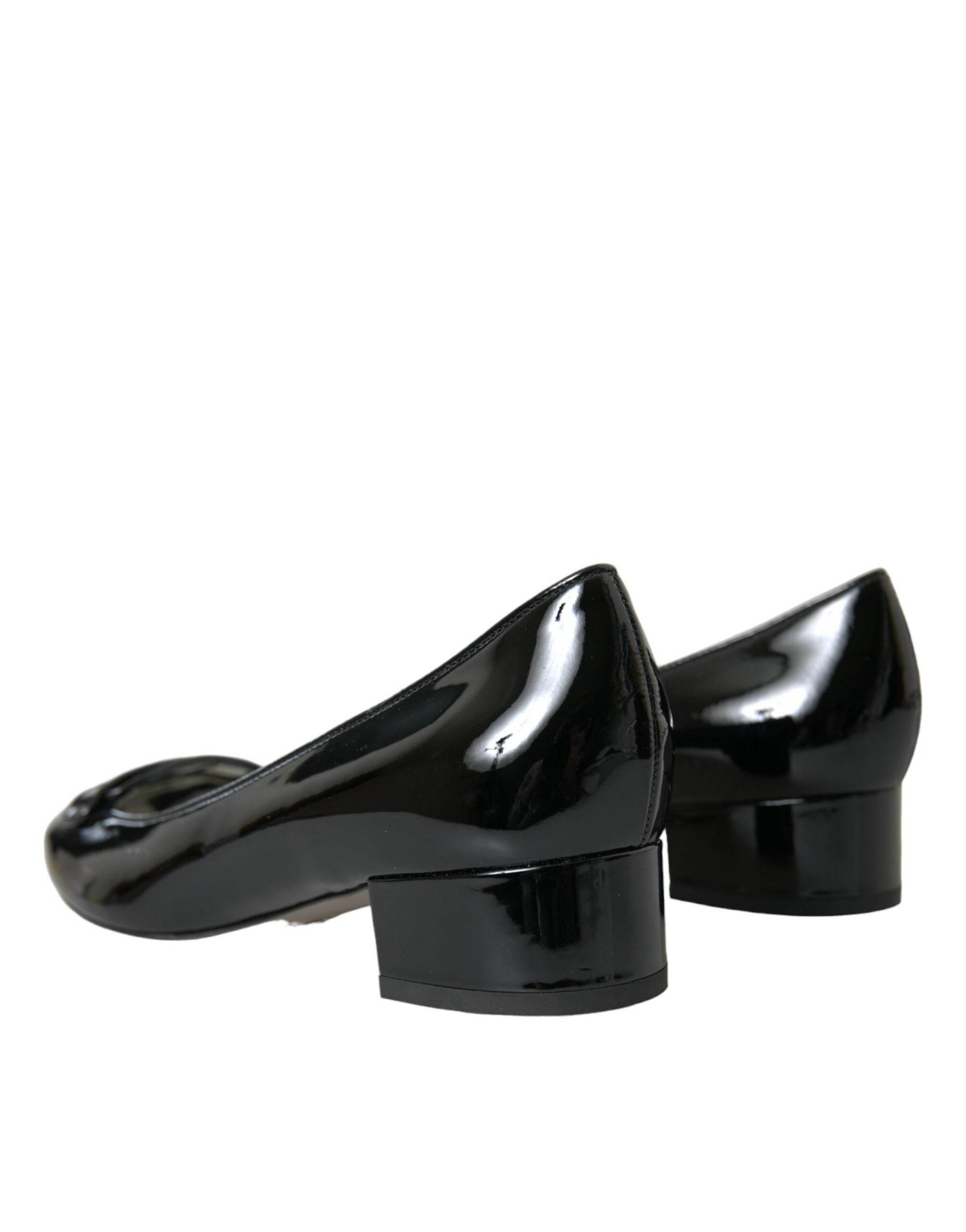 Dolce & Gabbana Black Patent Leather Block Heels Pumps Shoes - Hilstor