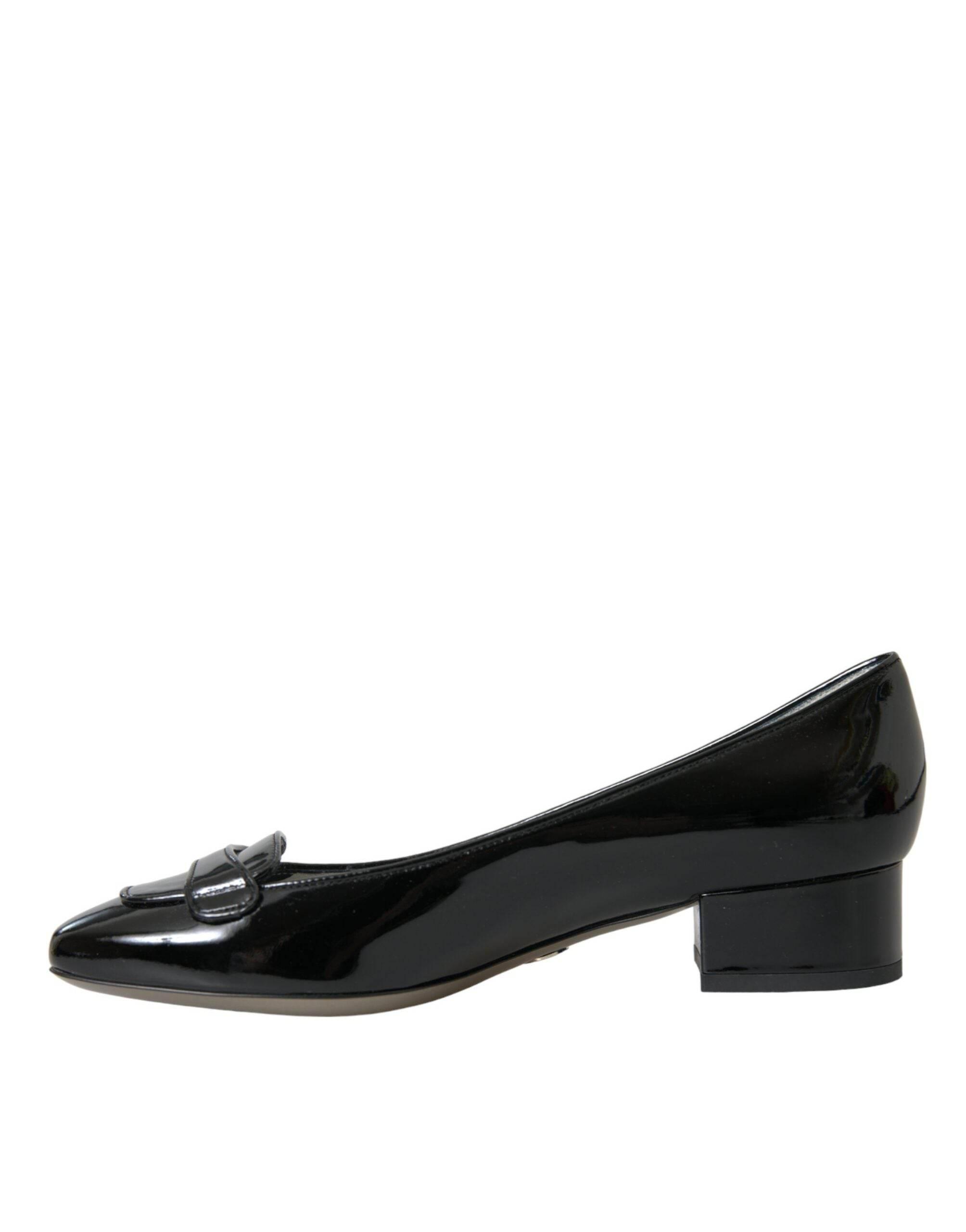 Dolce & Gabbana Black Patent Leather Block Heels Pumps Shoes - Hilstor
