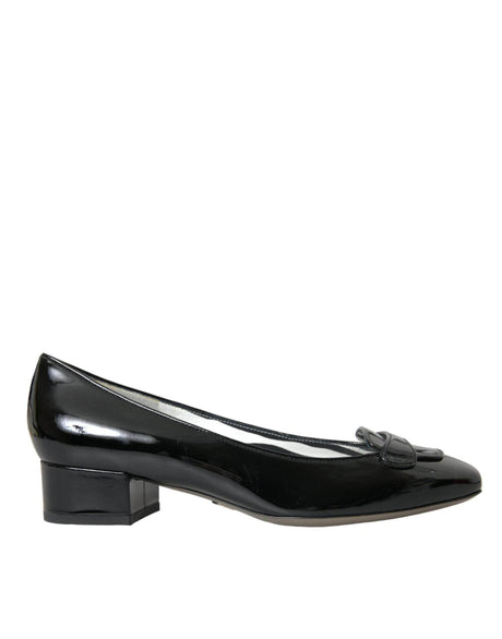 Dolce & Gabbana Black Patent Leather Block Heels Pumps Shoes - Hilstor