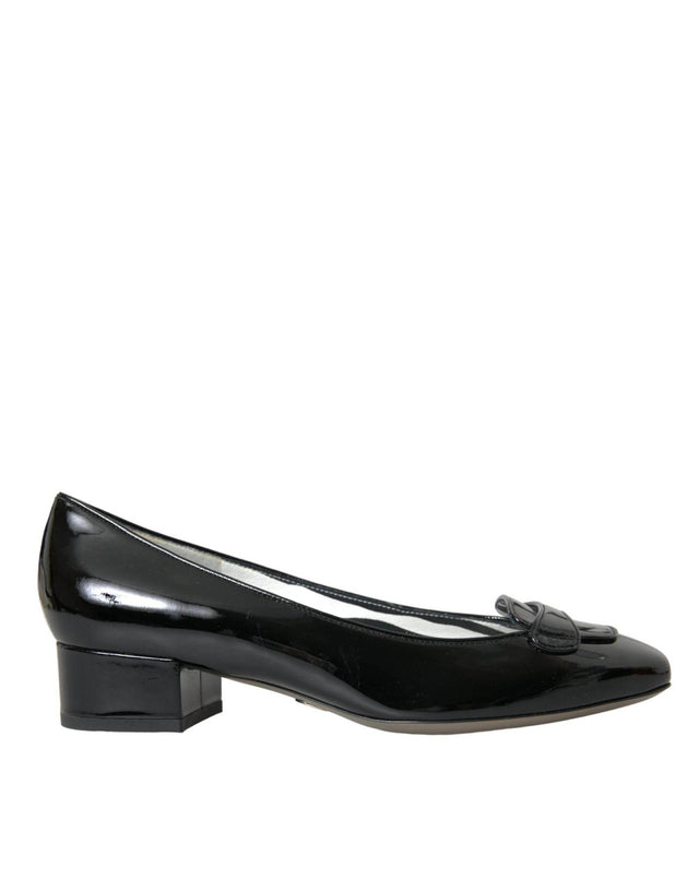 Dolce & Gabbana Black Patent Leather Block Heels Pumps Shoes - Hilstor