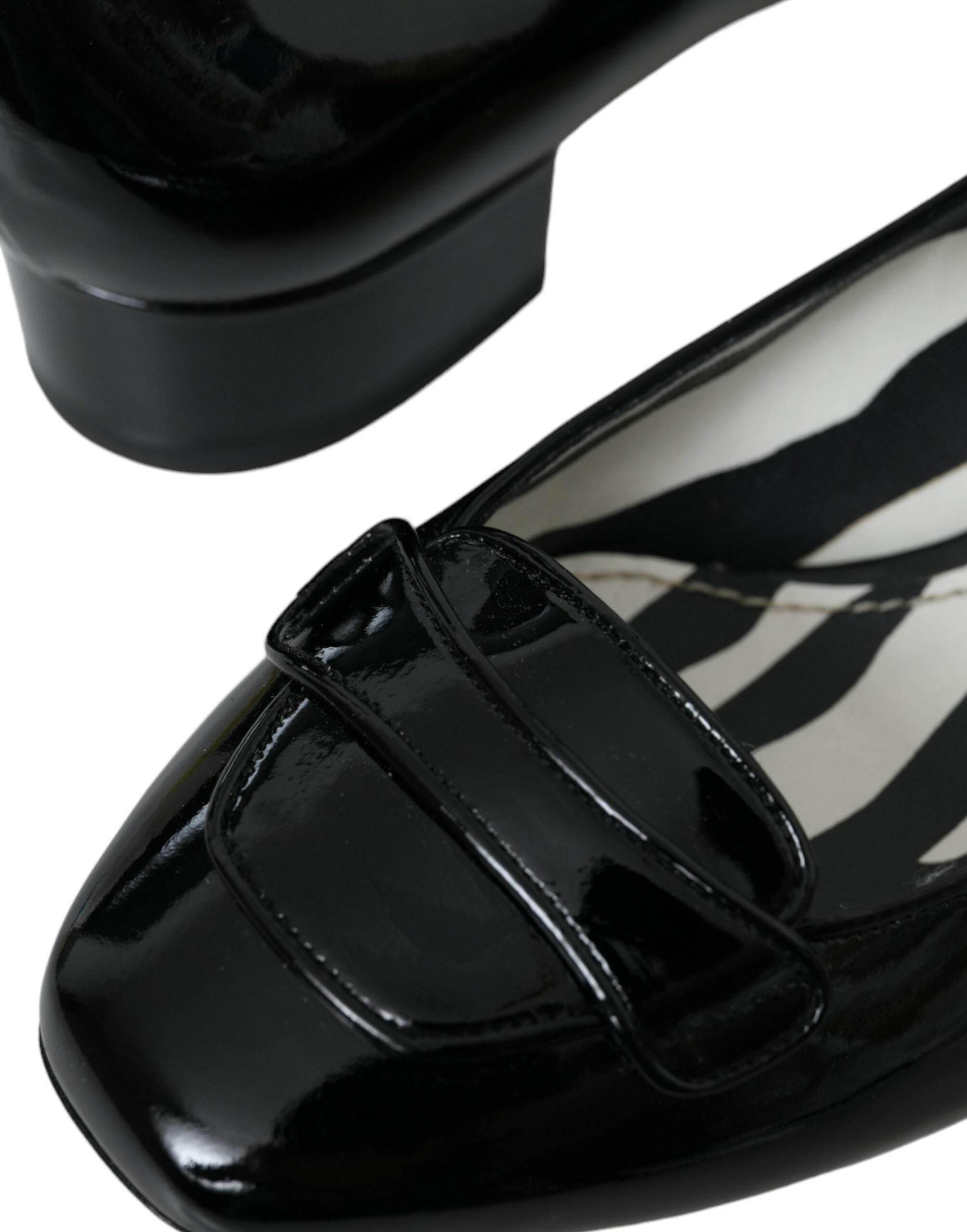 Dolce & Gabbana Black Patent Leather Block Heels Pumps Shoes - Hilstor