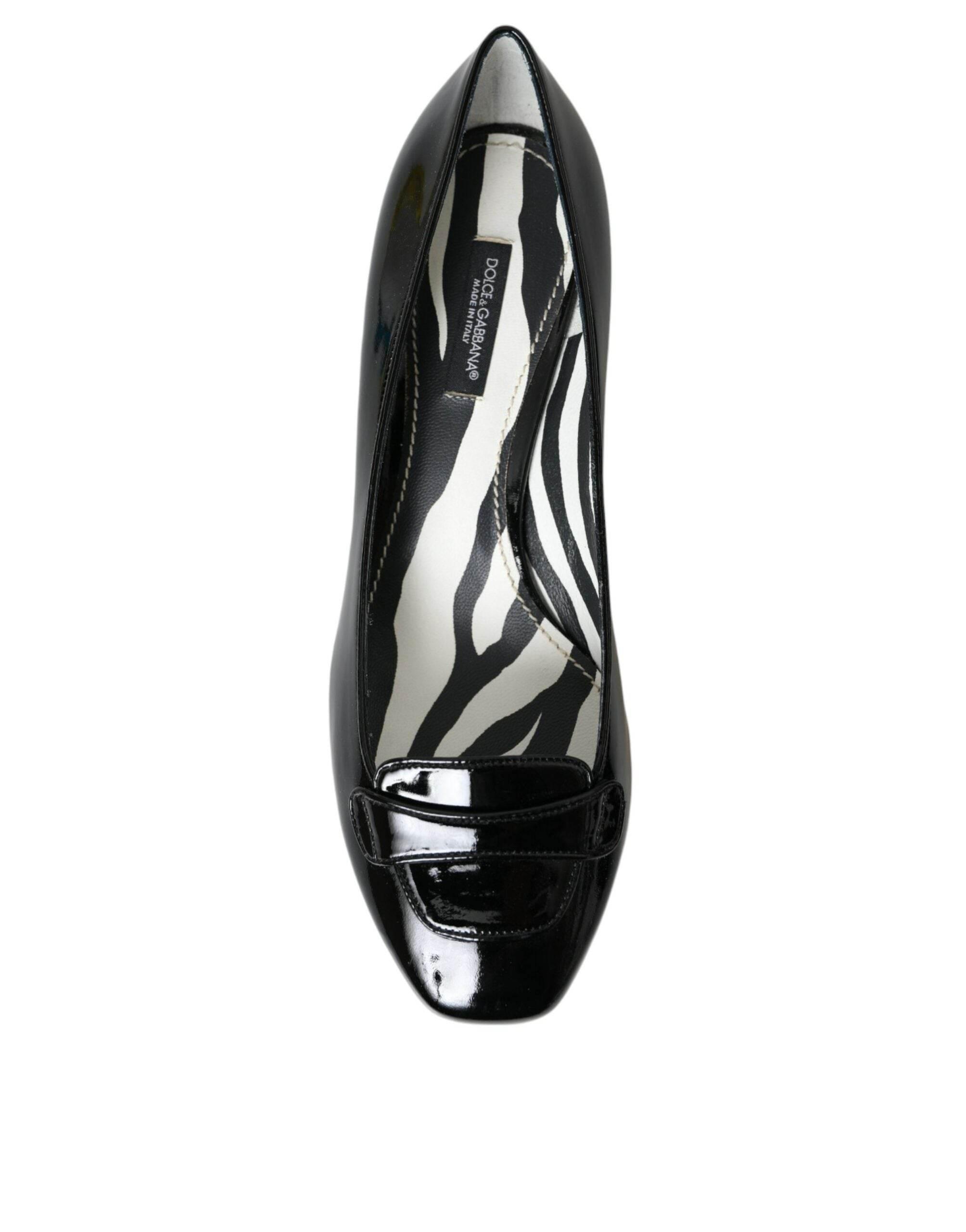 Dolce & Gabbana Black Patent Leather Block Heels Pumps Shoes - Hilstor