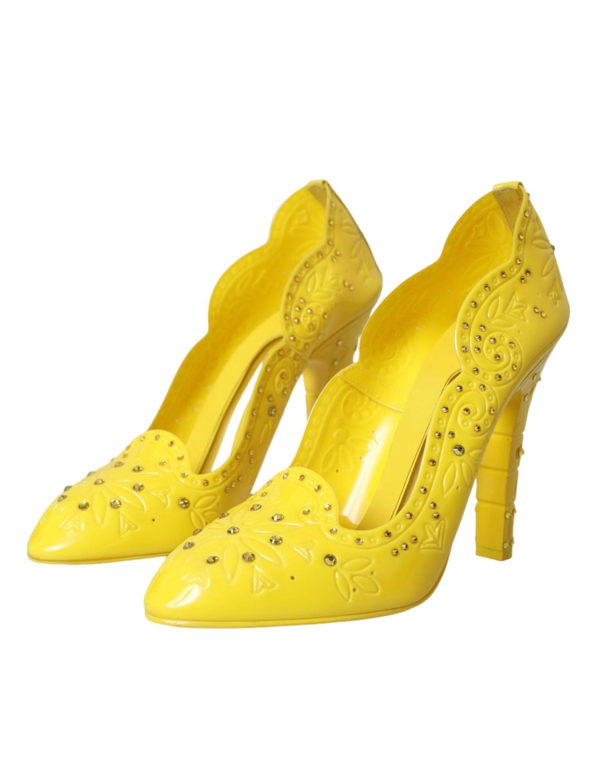 Dolce & Gabbana Yellow Crystal CINDERELLA Heels Pumps Shoes - Hilstor
