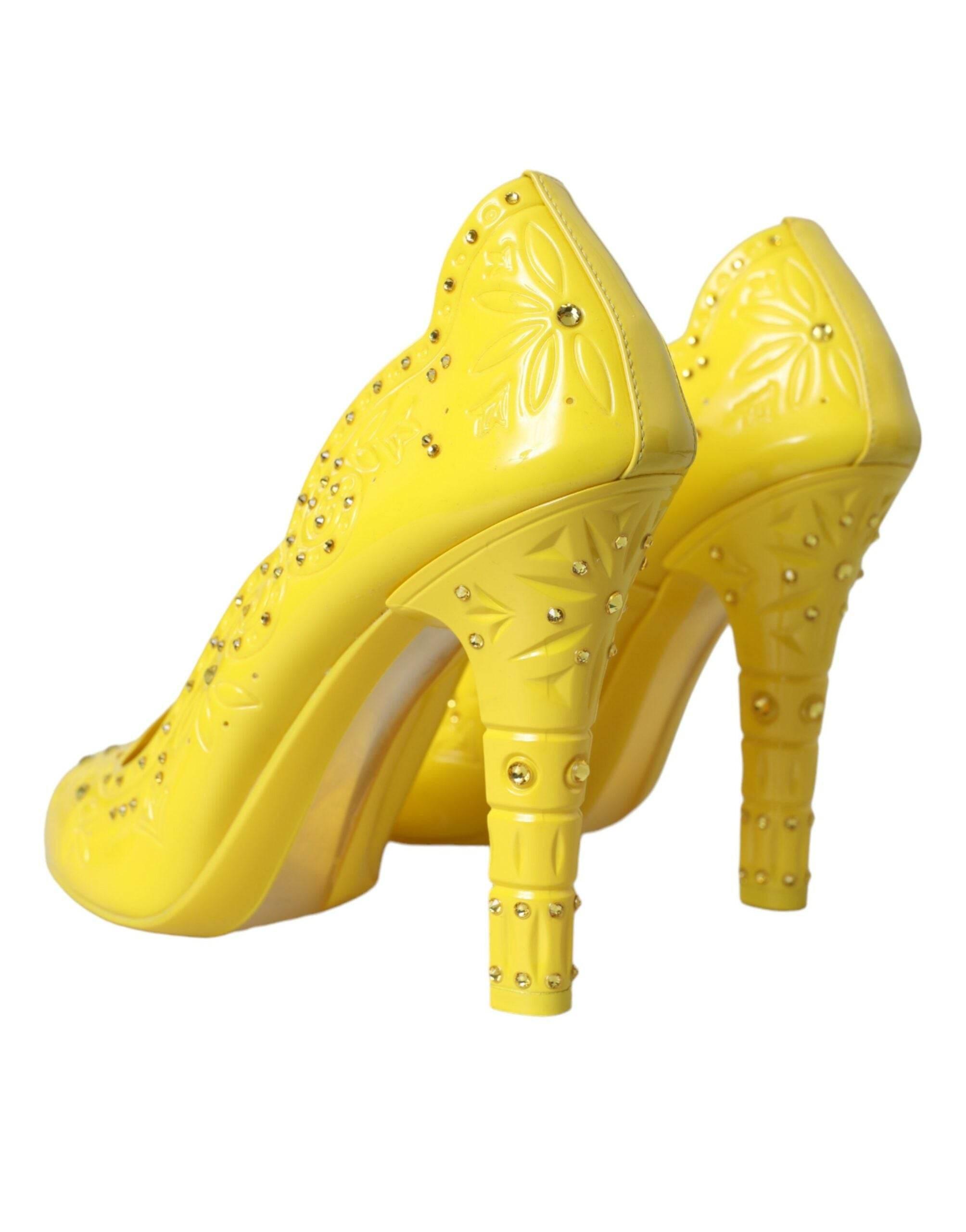 Dolce & Gabbana Yellow Crystal CINDERELLA Heels Pumps Shoes - Hilstor