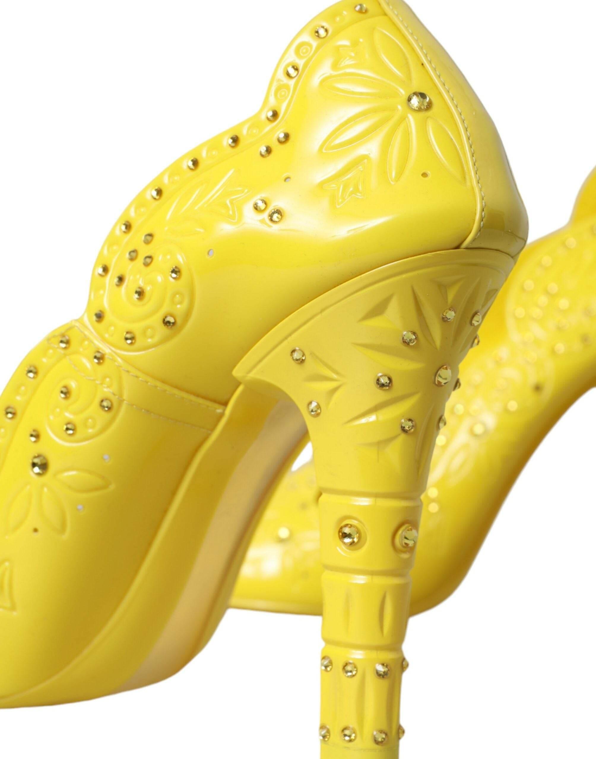 Dolce & Gabbana Yellow Crystal CINDERELLA Heels Pumps Shoes - Hilstor