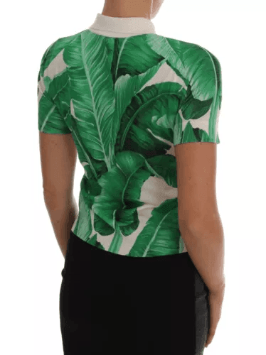 Dolce & Gabbana Green Banana Print Silk Polo T-shirt - Hilstor