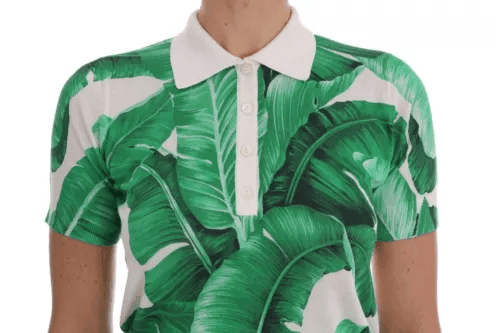 Dolce & Gabbana Green Banana Print Silk Polo T-shirt - Hilstor
