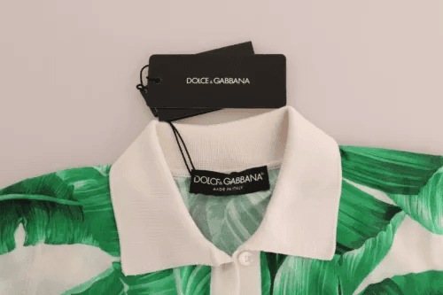 Dolce & Gabbana Green Banana Print Silk Polo T-shirt - Hilstor