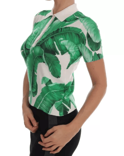 Dolce & Gabbana Green Banana Print Silk Polo T-shirt - Hilstor