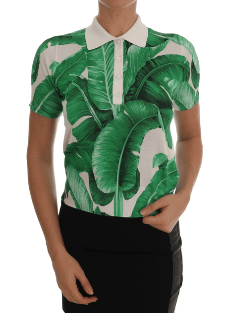 Dolce & Gabbana Green Banana Print Silk Polo T-shirt - Hilstor