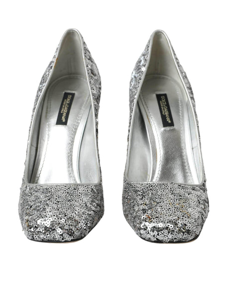 Dolce & Gabbana Silver Sequin Embellished Heels Pumps Shoes - Hilstor