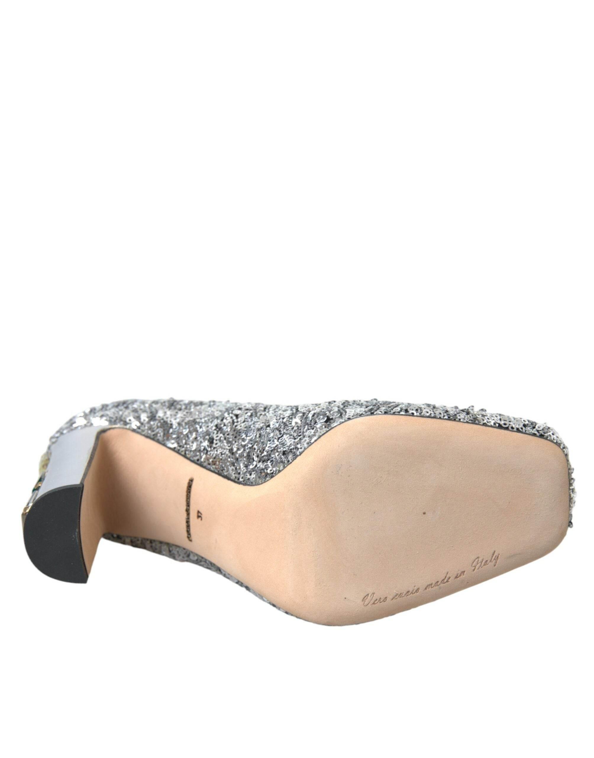 Dolce & Gabbana Silver Sequin Embellished Heels Pumps Shoes - Hilstor