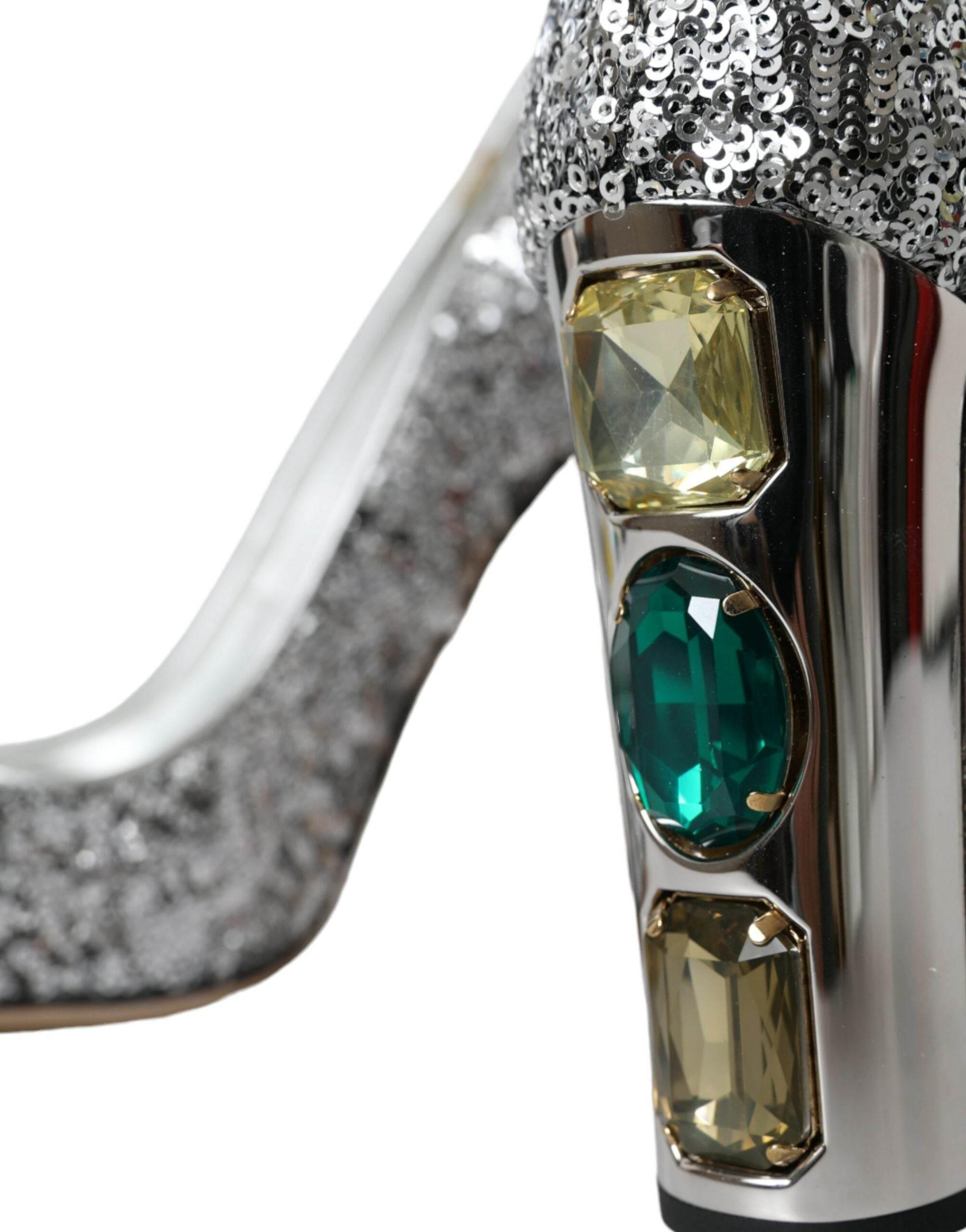 Dolce & Gabbana Silver Sequin Embellished Heels Pumps Shoes - Hilstor