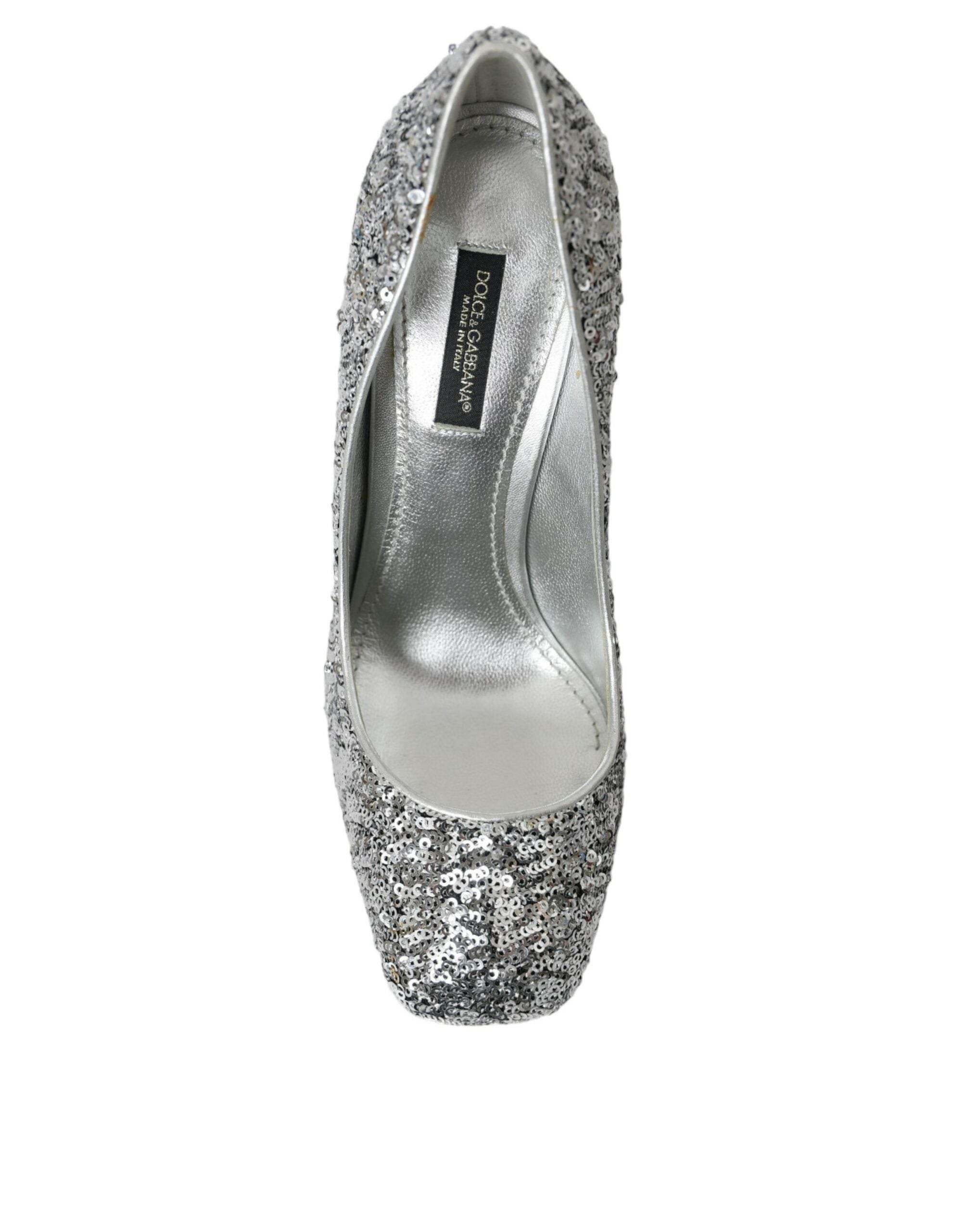 Dolce & Gabbana Silver Sequin Embellished Heels Pumps Shoes - Hilstor