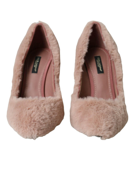 Dolce & Gabbana Light Pink Faux Fur Heels Pumps Shoes - Hilstor