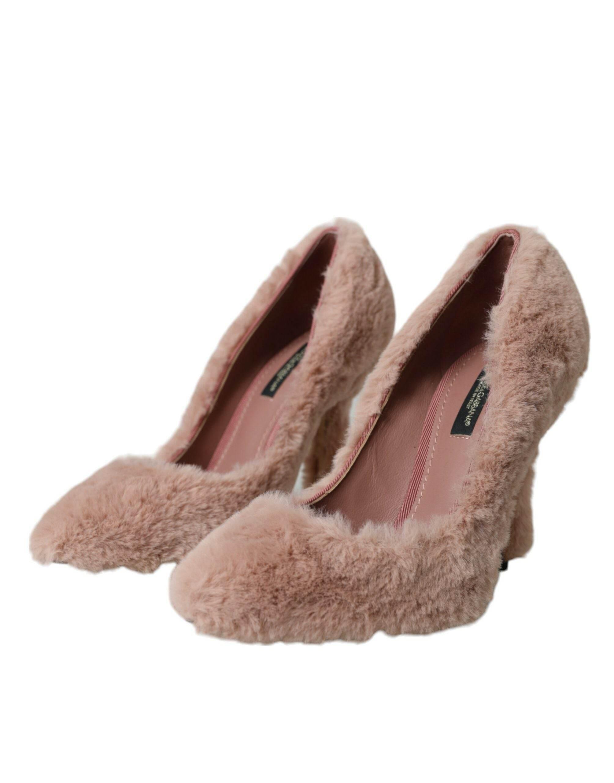 Dolce & Gabbana Light Pink Faux Fur Heels Pumps Shoes - Hilstor