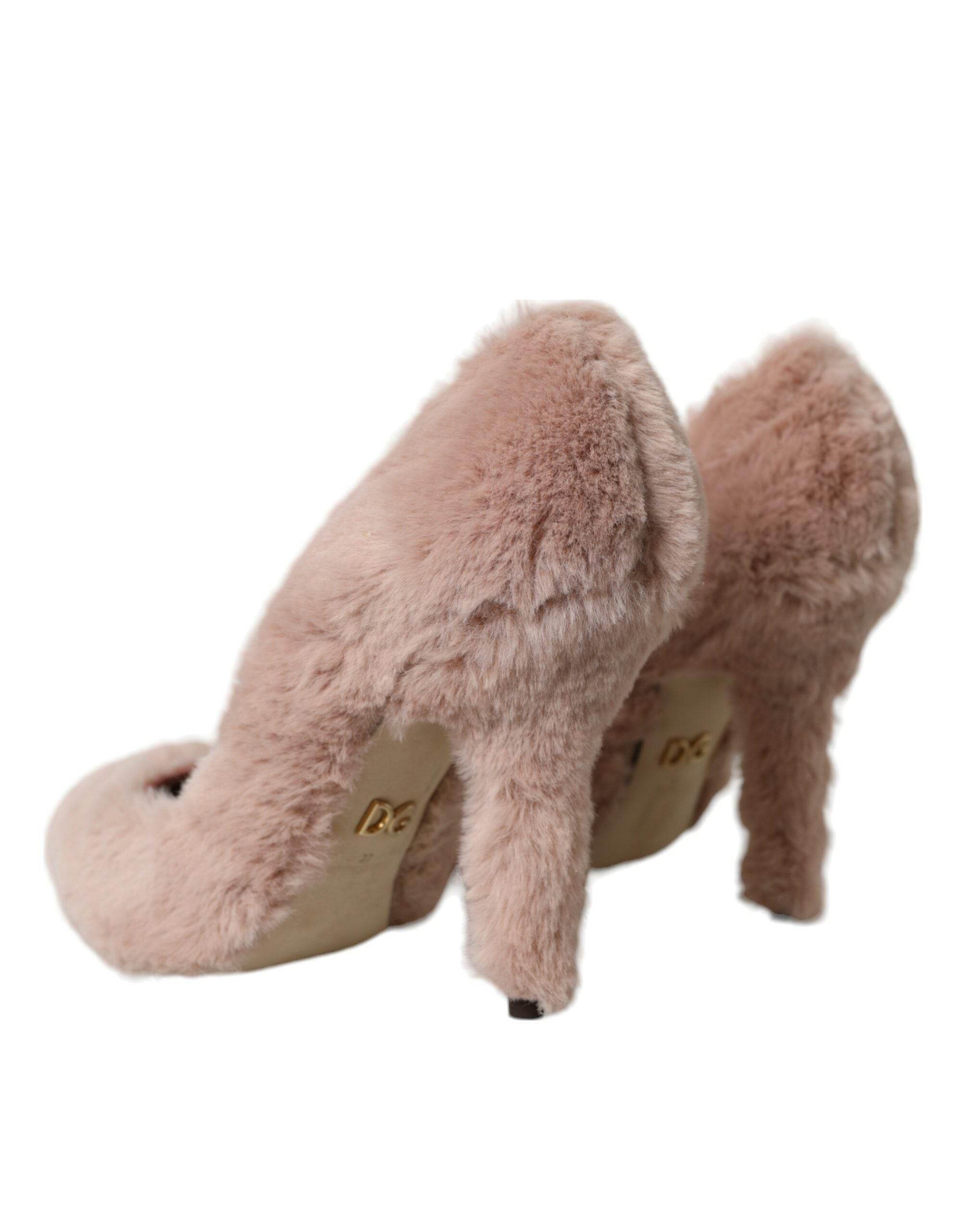 Dolce & Gabbana Light Pink Faux Fur Heels Pumps Shoes - Hilstor