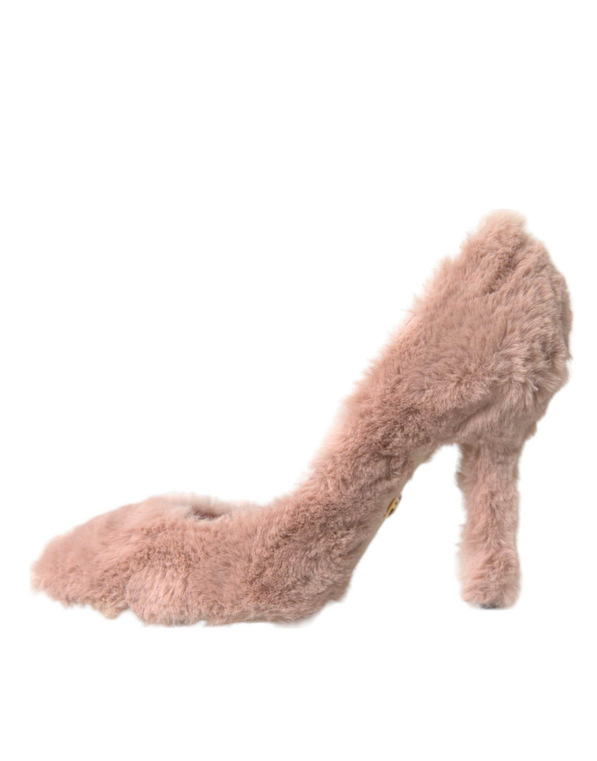 Dolce & Gabbana Light Pink Faux Fur Heels Pumps Shoes - Hilstor