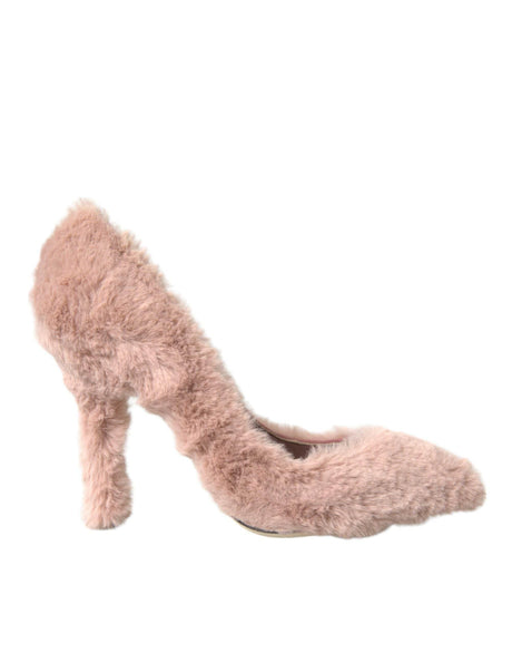 Dolce & Gabbana Light Pink Faux Fur Heels Pumps Shoes - Hilstor